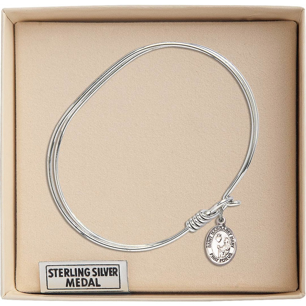 St. Margaret Mary Alacoque Medal Charm Bangle Bracelet, Bliss, Rhodium Plated - Image 3