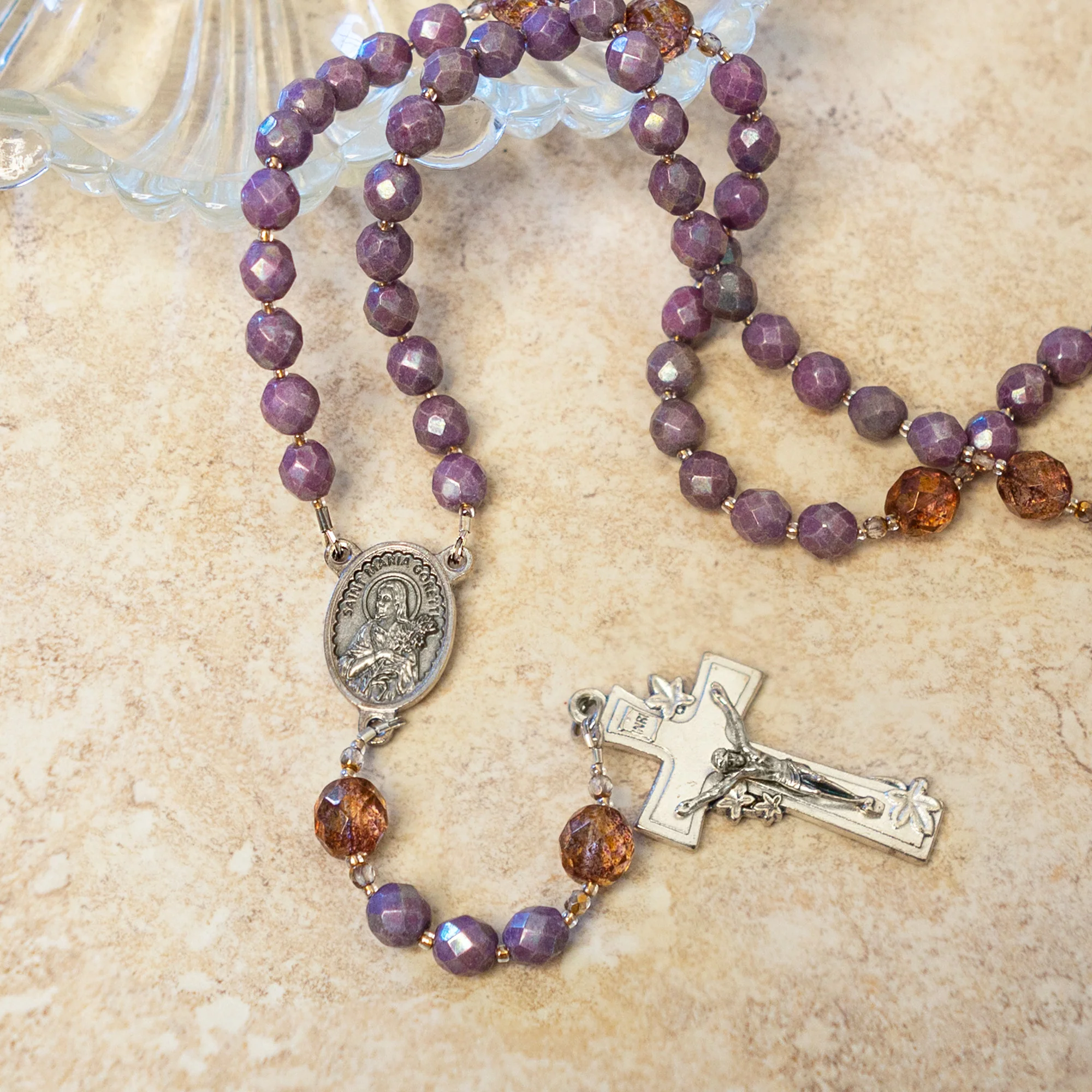 St. Maria Goretti Fire-Polished Crystal Rosary - Image 2