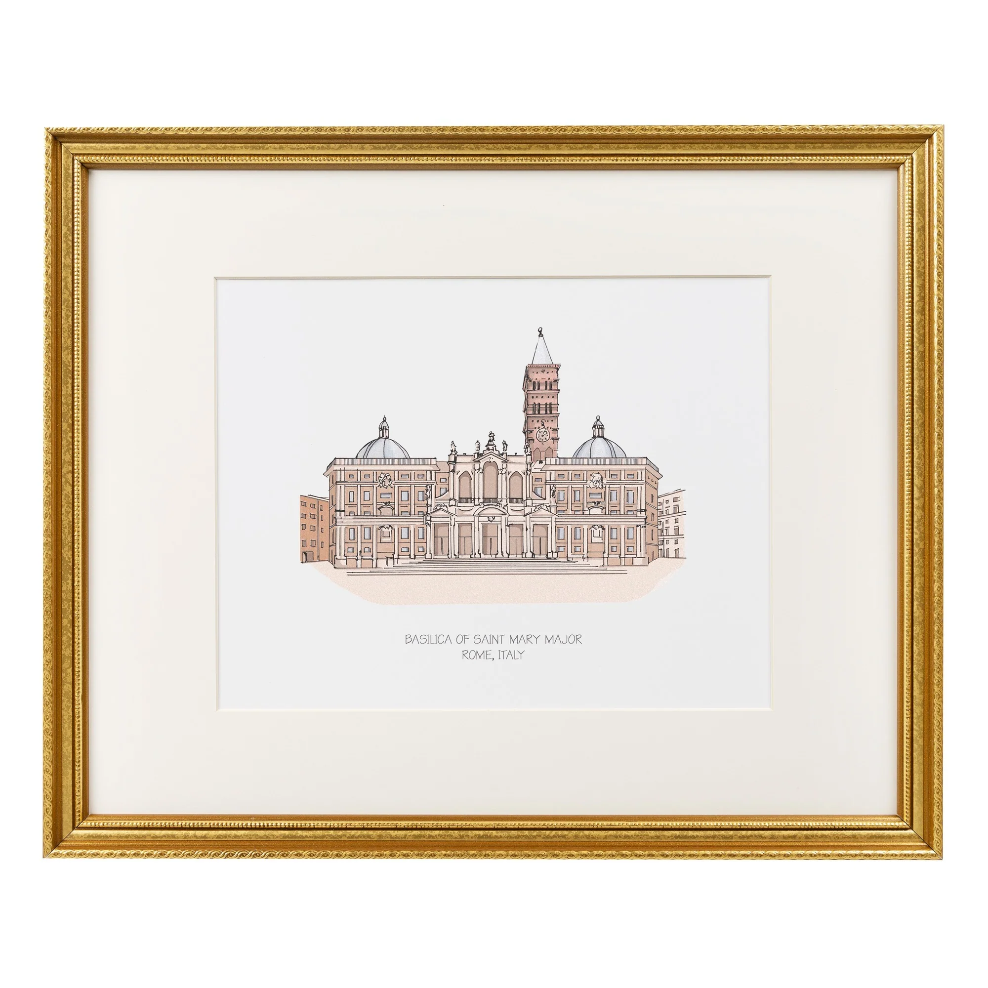 St. Mary Major Basilica Ink & Watercolor Large Framed Prints