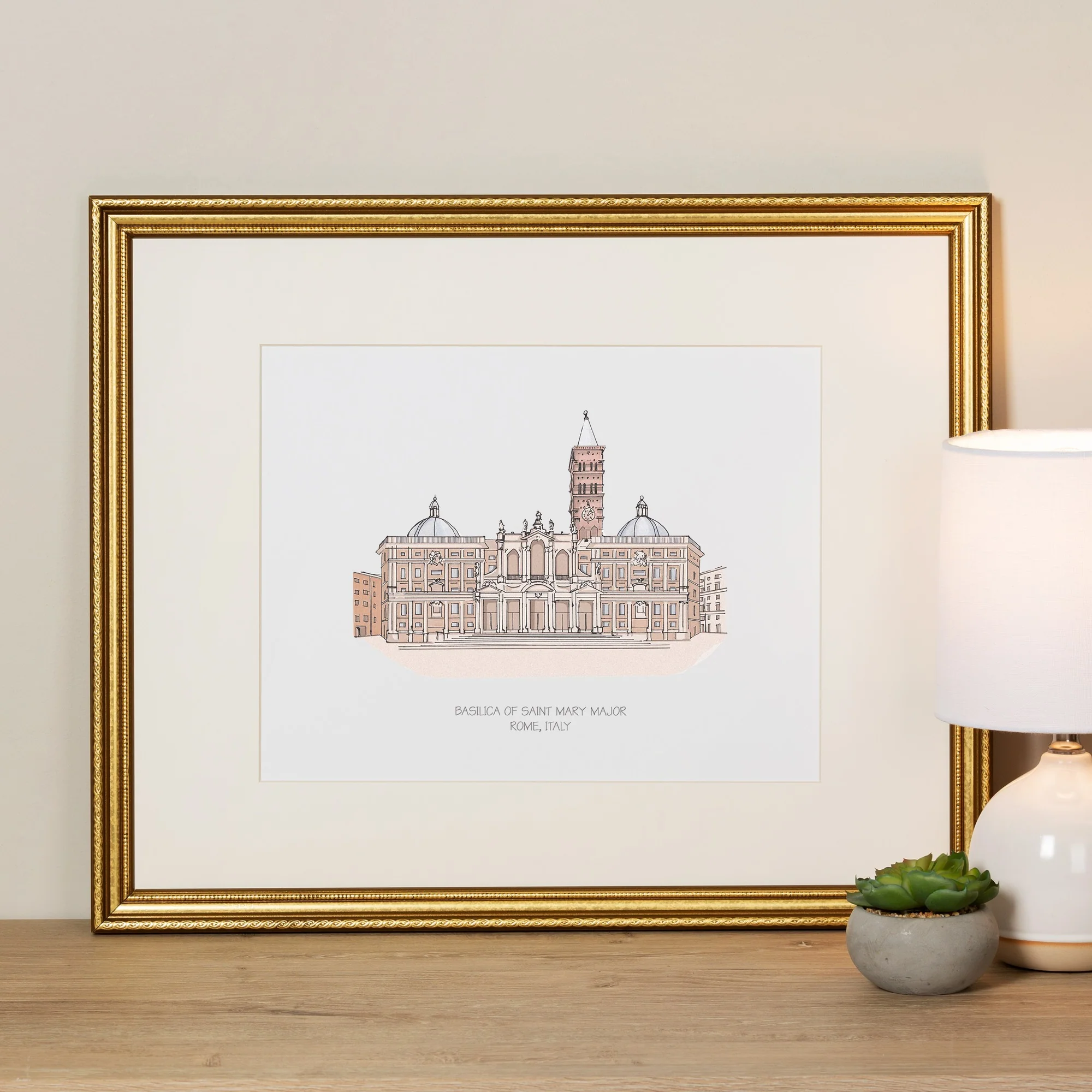 St. Mary Major Basilica Ink & Watercolor Large Framed Prints - Image 2