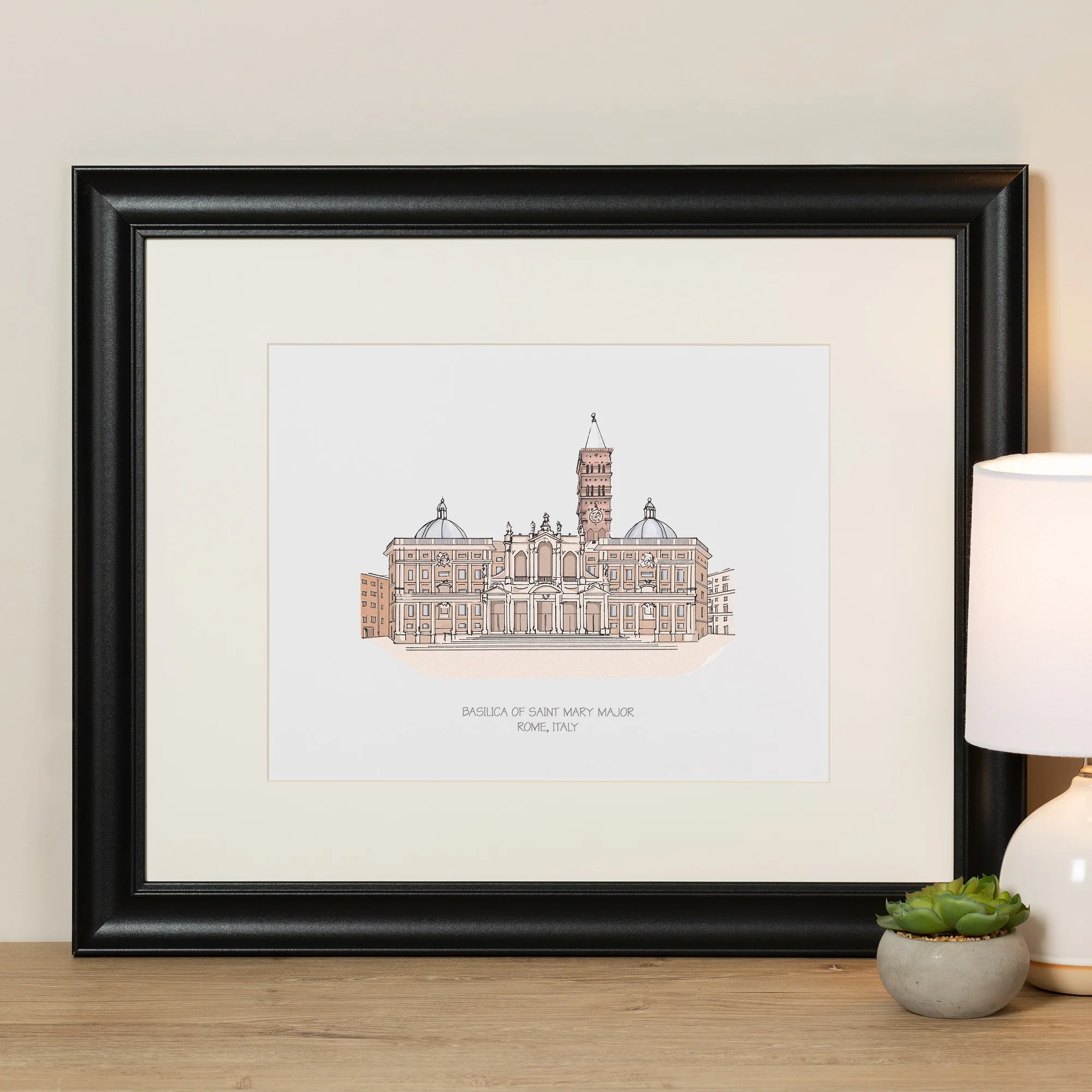 St. Mary Major Basilica Ink & Watercolor Large Framed Prints - Image 3