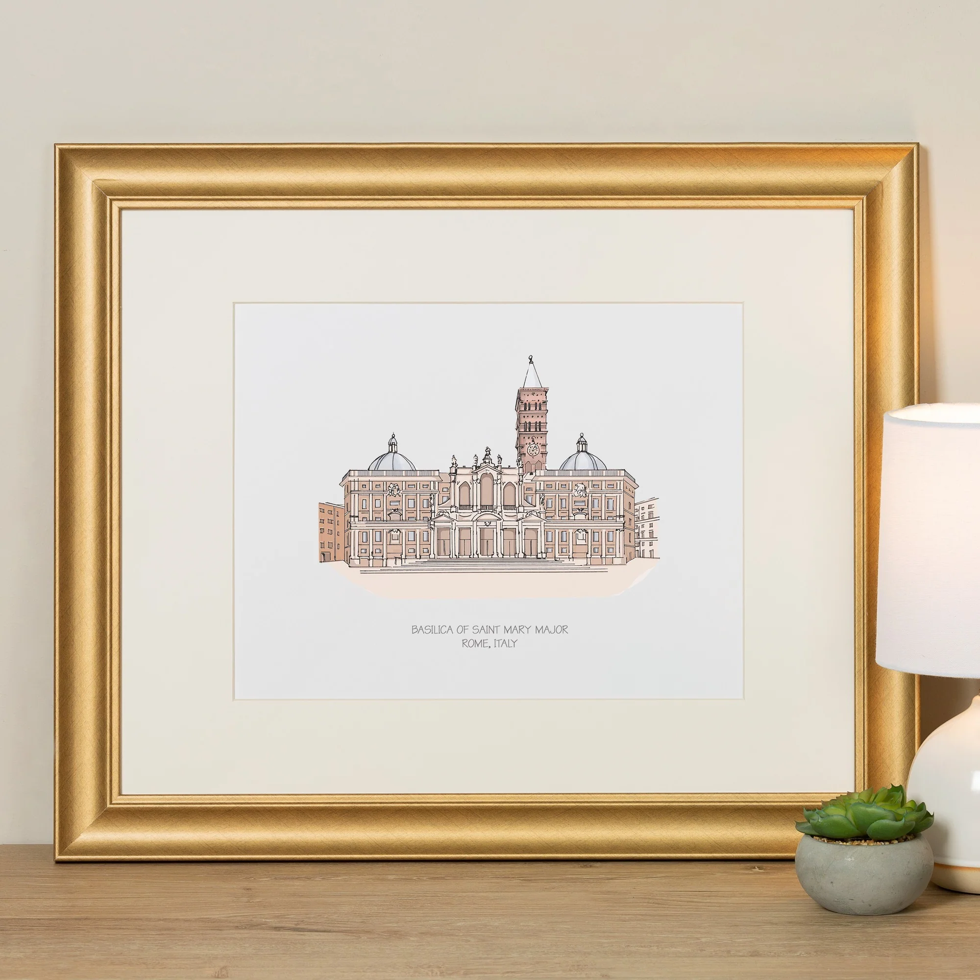 St. Mary Major Basilica Ink & Watercolor Large Framed Prints - Image 7