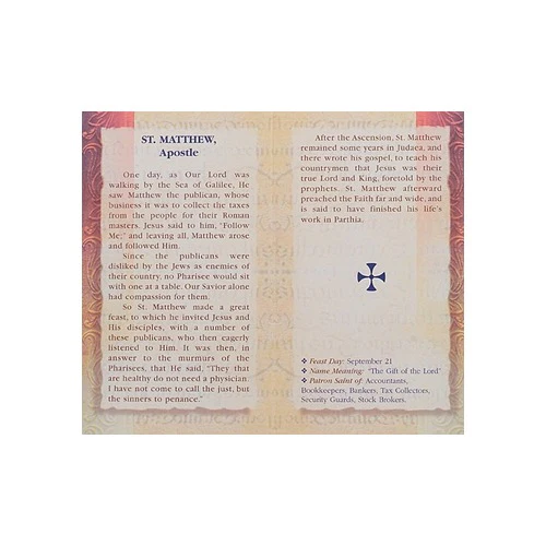 St. Matthew - Mini Lives of the Saints Folded Prayer Card - Image 2