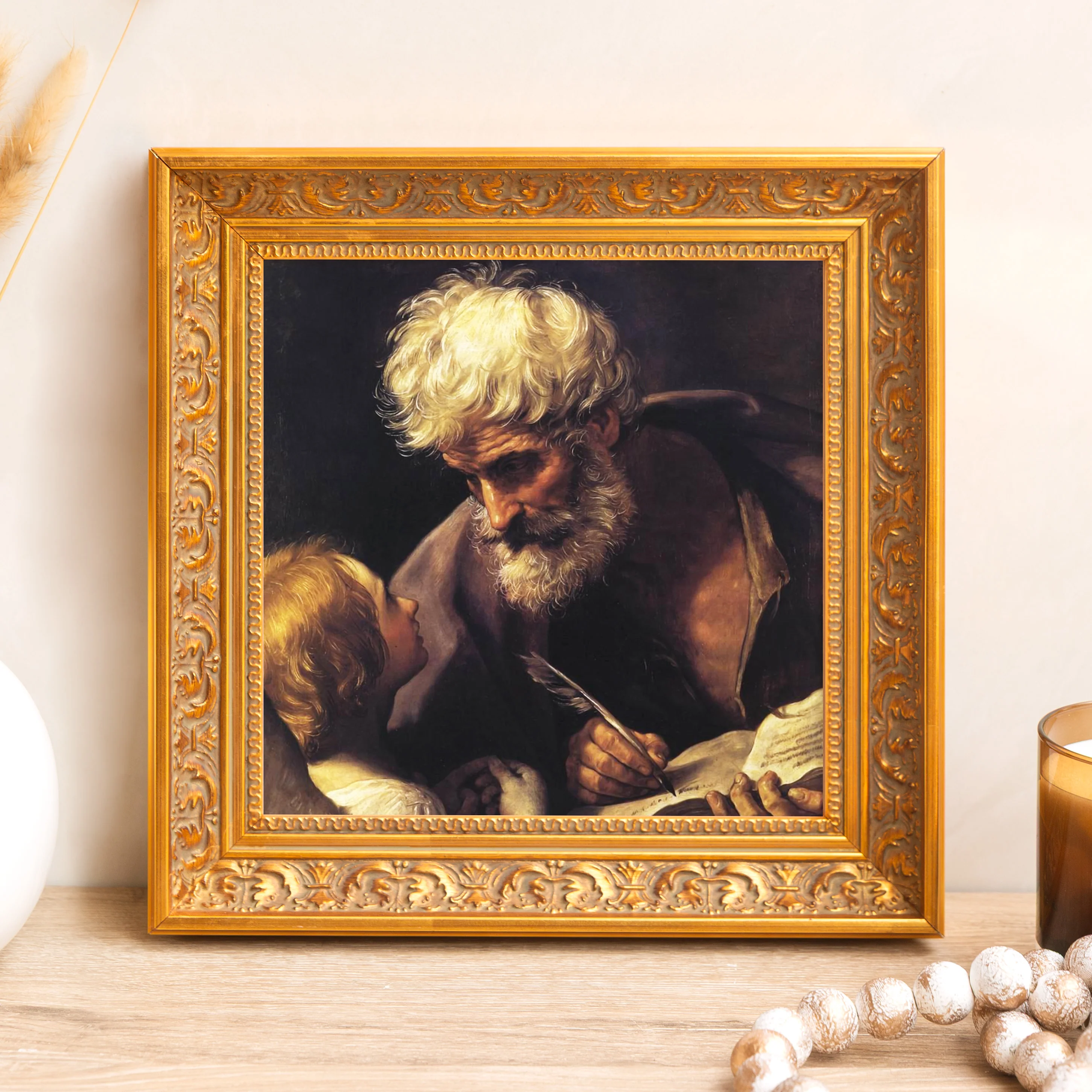 St. Matthew & the Angel Framed Canvas - Sacred Mini Collection