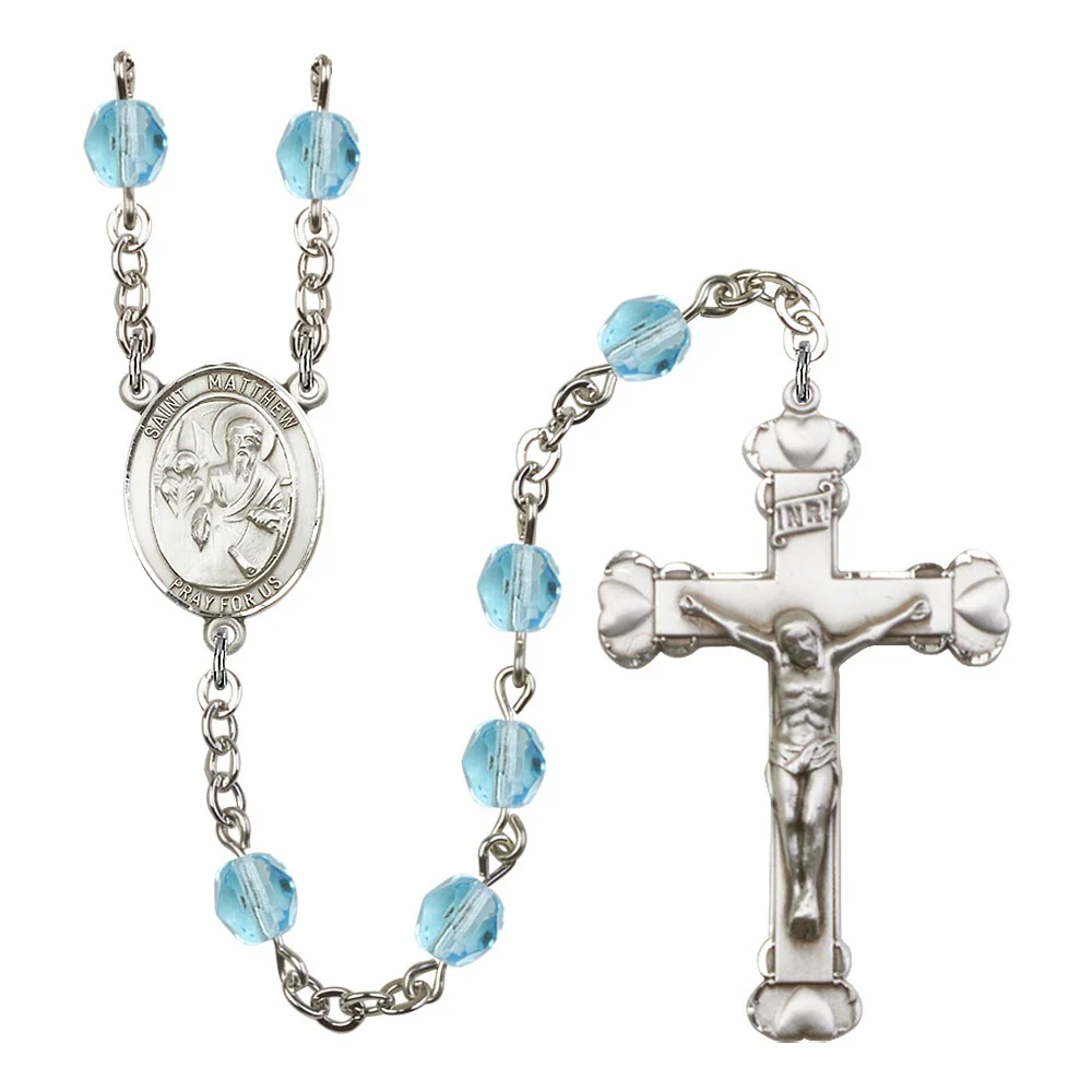St. Matthew The Apostle Aqua Blue March Rosary 6mm