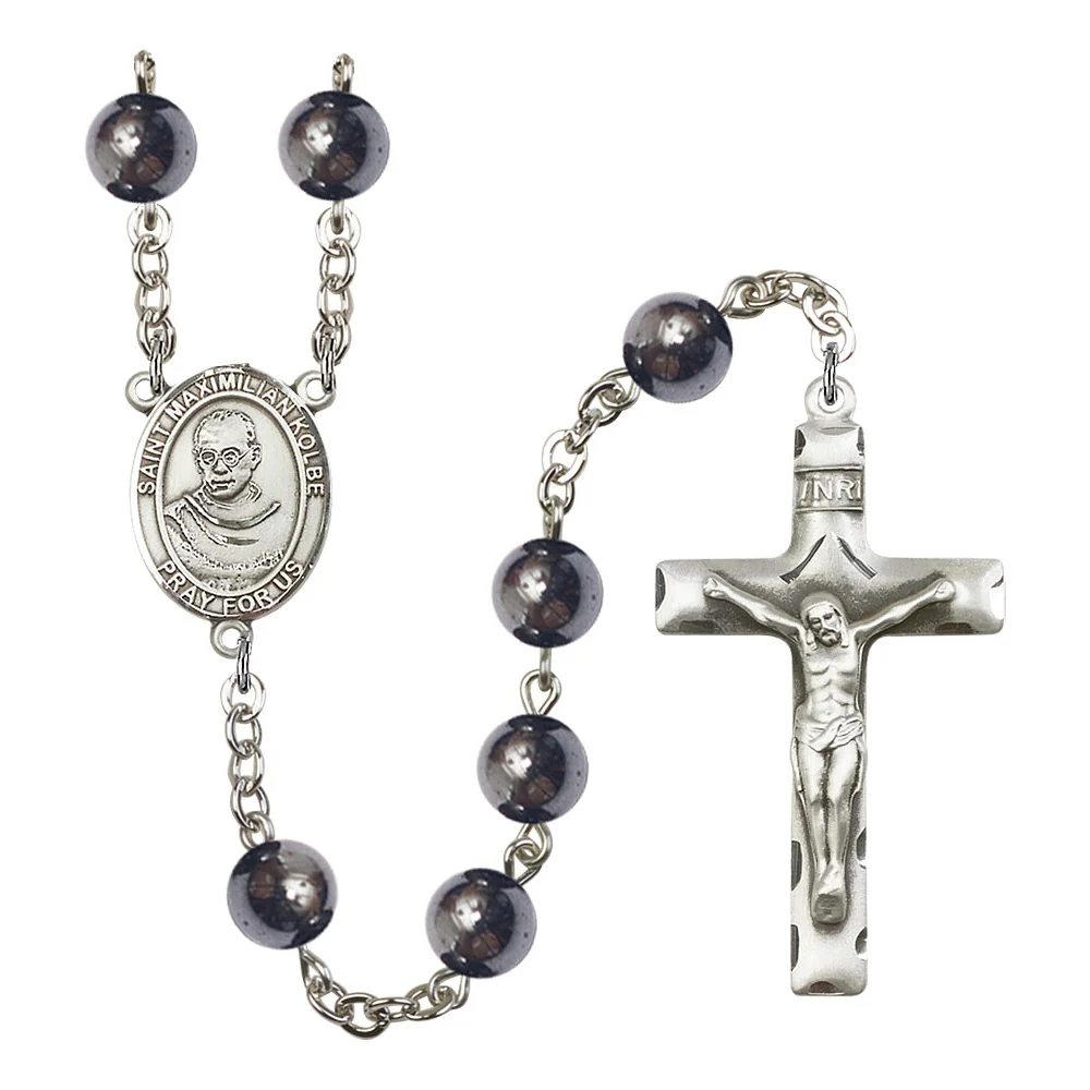 St. Maximilian Kolbe 8mm Hematite Rosary