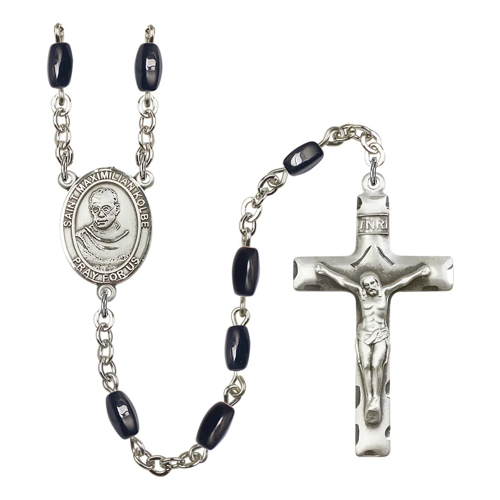 St. Maximilian Kolbe 8X5mm Black Onyx Rosary