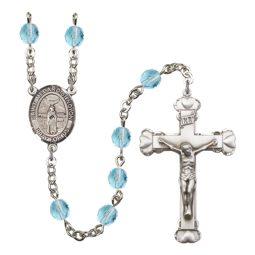 St. Medard Of Noyon Aqua Blue March Rosary 6mm