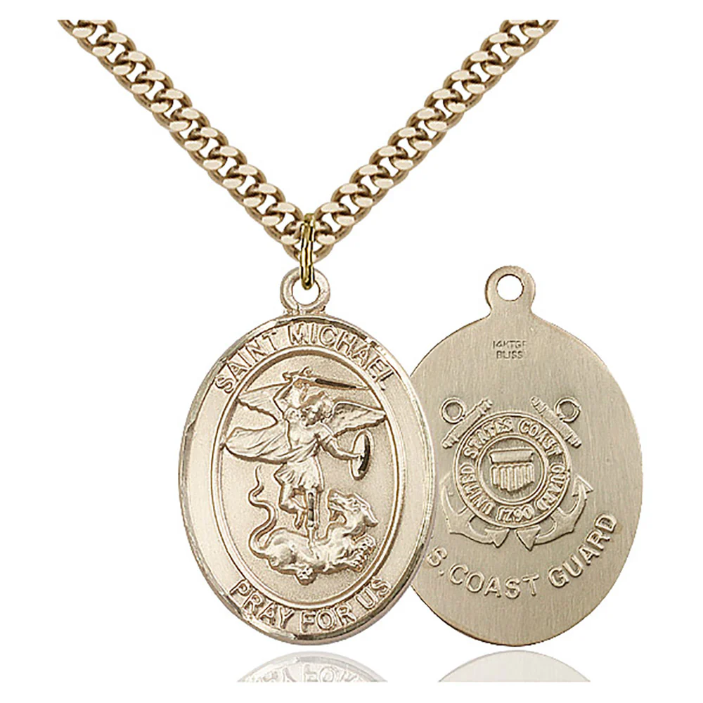 St. Michael 14kt Gold Filled Oval Military Necklaces - 24"