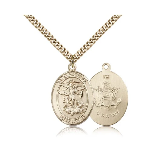 St. Michael 14kt Gold Filled Oval Military Necklaces - 24" - Image 4