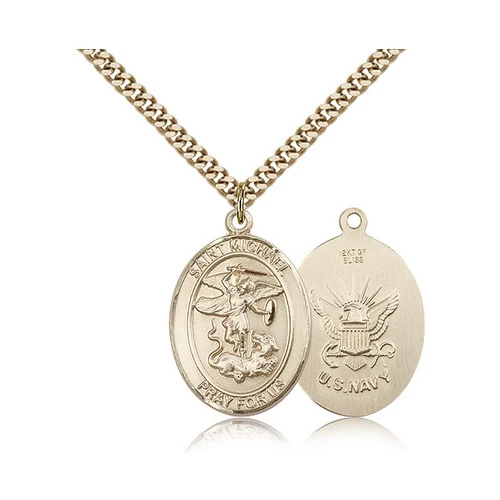 St. Michael 14kt Gold Filled Oval Military Necklaces - 24" - Image 7