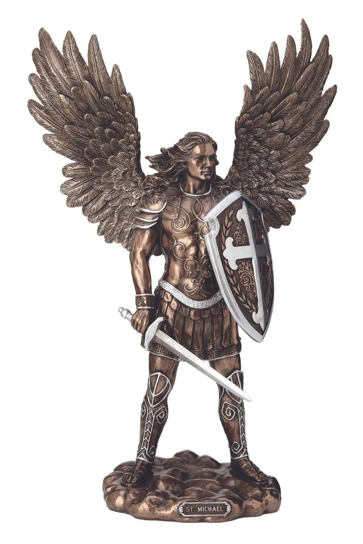 St. Michael at Battle Hand Painted Cold Cast Bronze Statue - 13.5"
