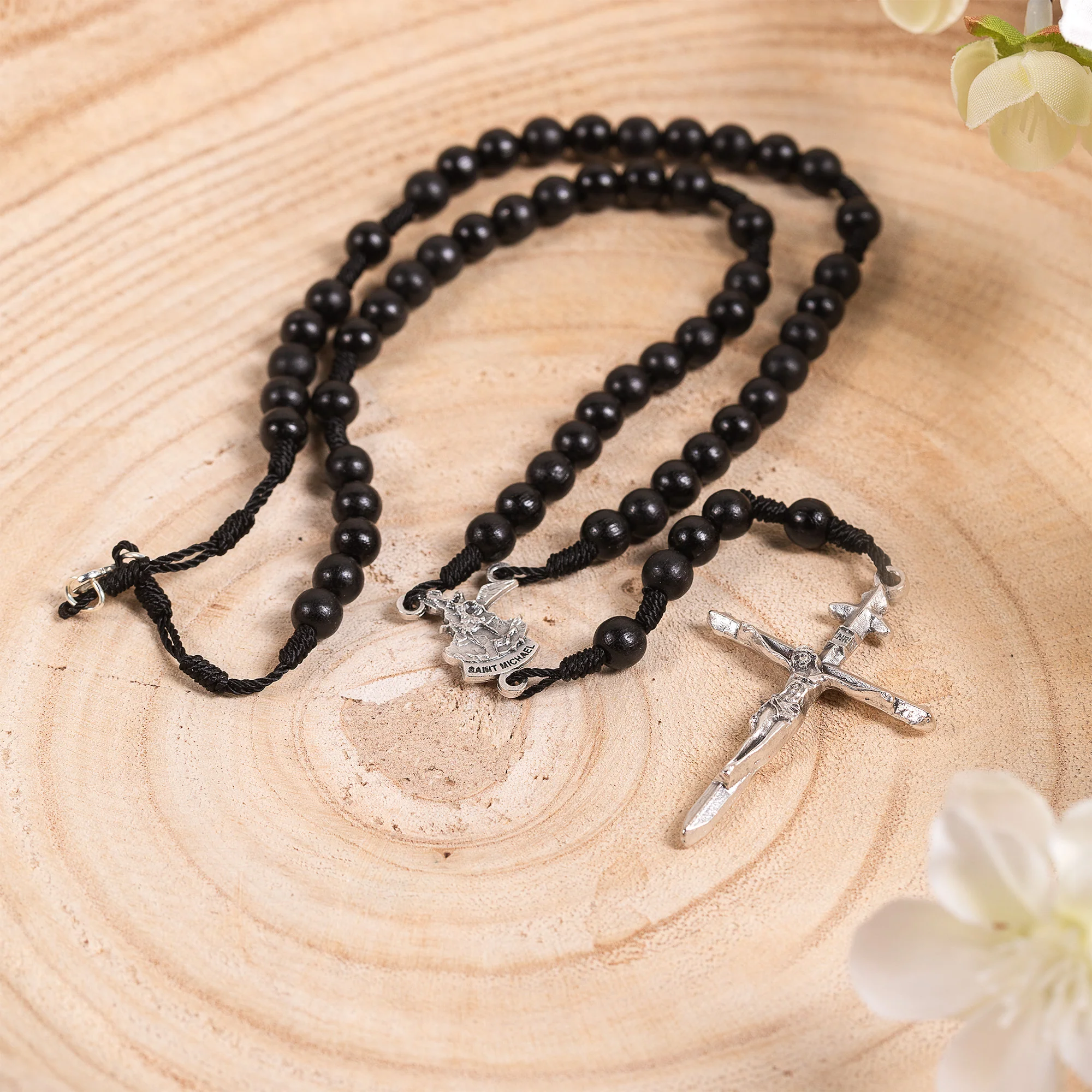 St. Michael Black Rosary Necklace - Image 2