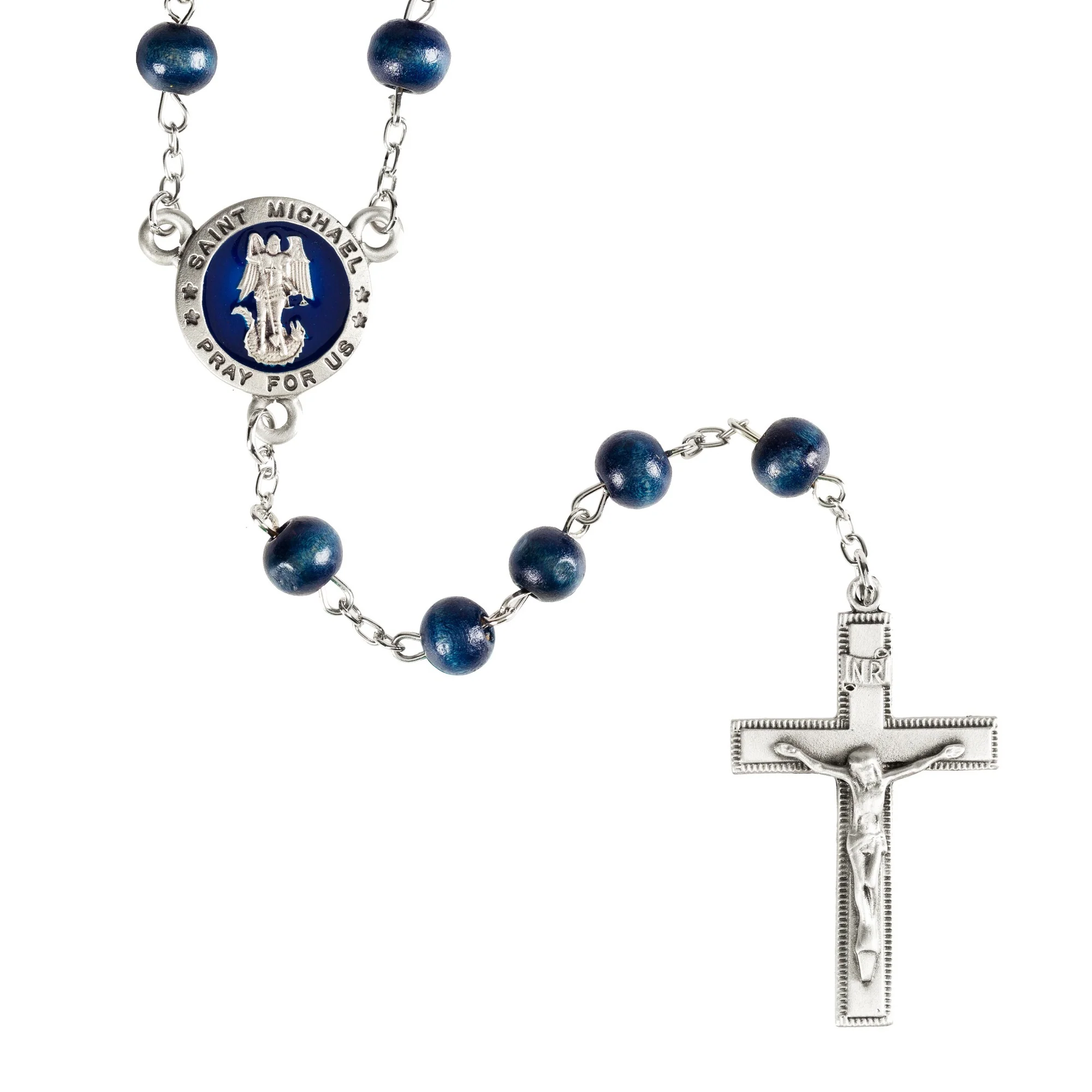 St. Michael Blue Wood Rosary with Round Center