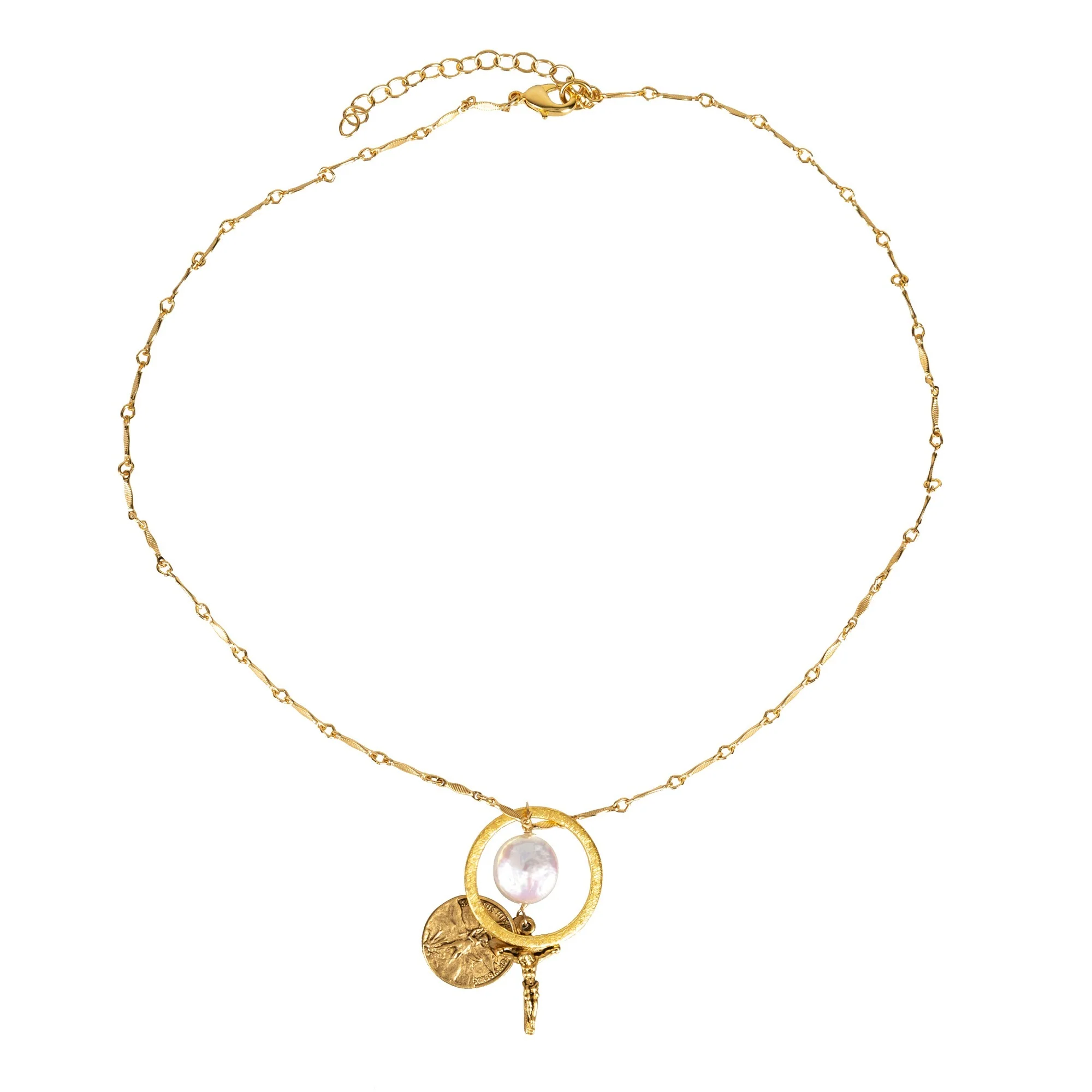 St. Michael, Crucifix and Freshwater Pearl Necklace - Image 3
