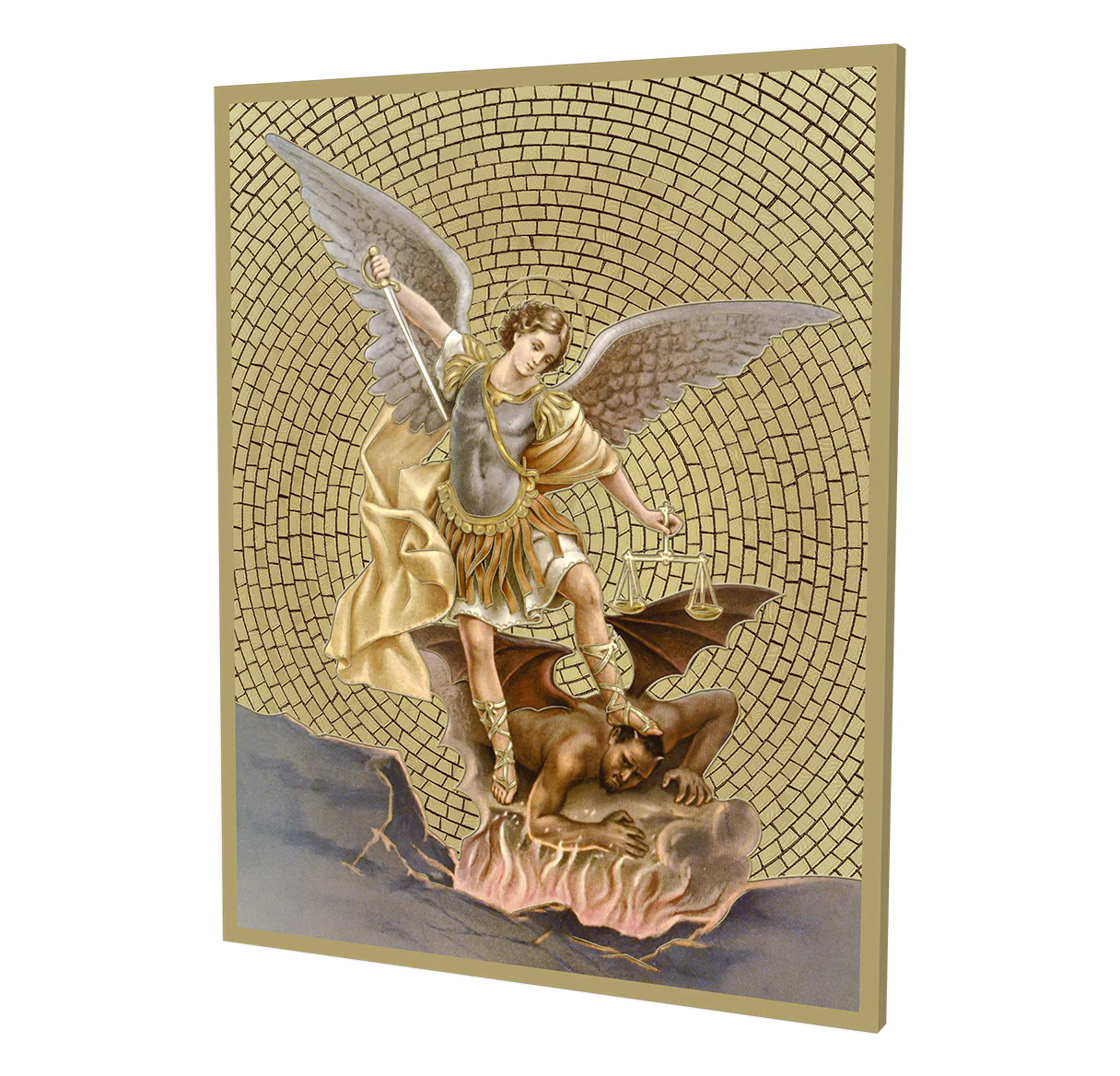 St. Michael Gold Foil Mosaic Plaque - Multiple Sizes - Image 3
