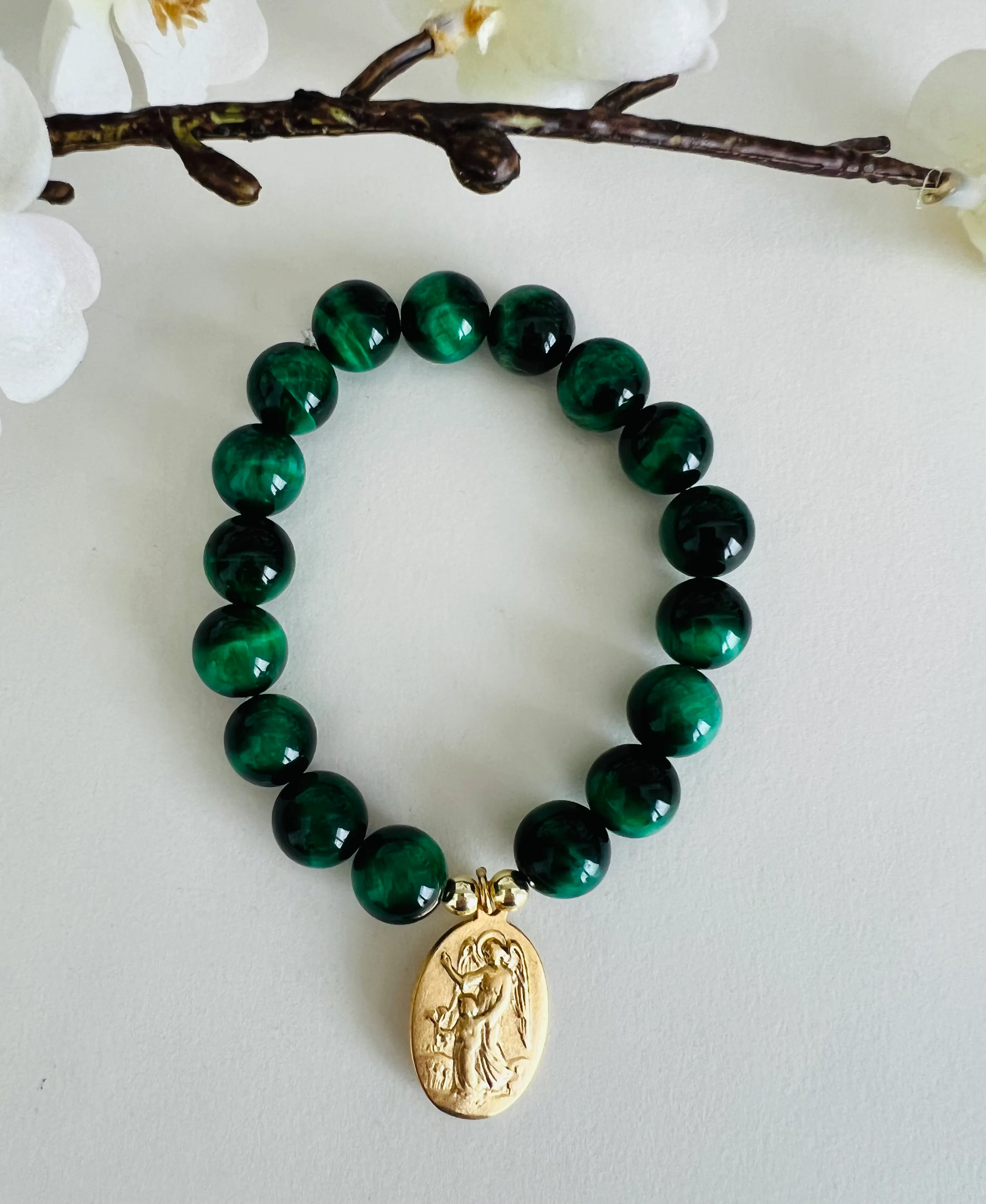 St. Michael Green Cat's Eye Bracelet - Image 2
