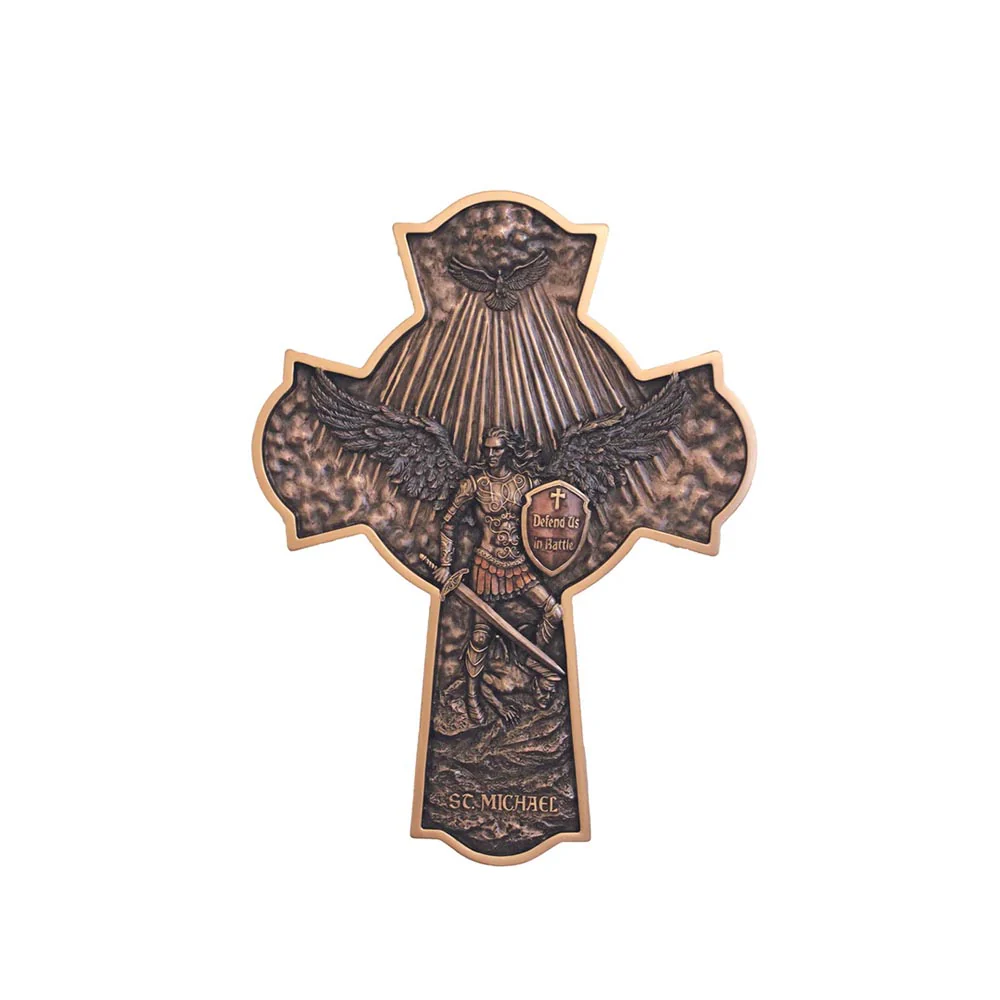 St. Michael Hand Painted Cross Plaque - 16"