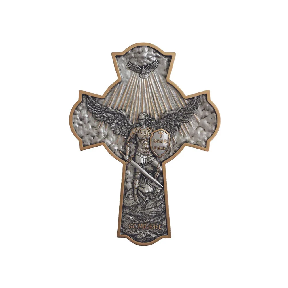 St. Michael Hand Painted Cross Plaque - 16" - Image 2