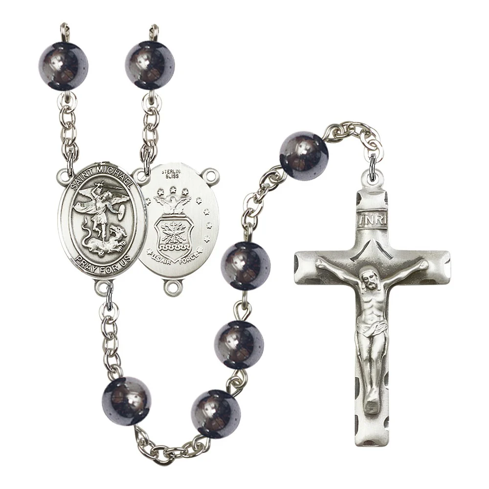 St. Michael Hematite Sterling Military Rosaries