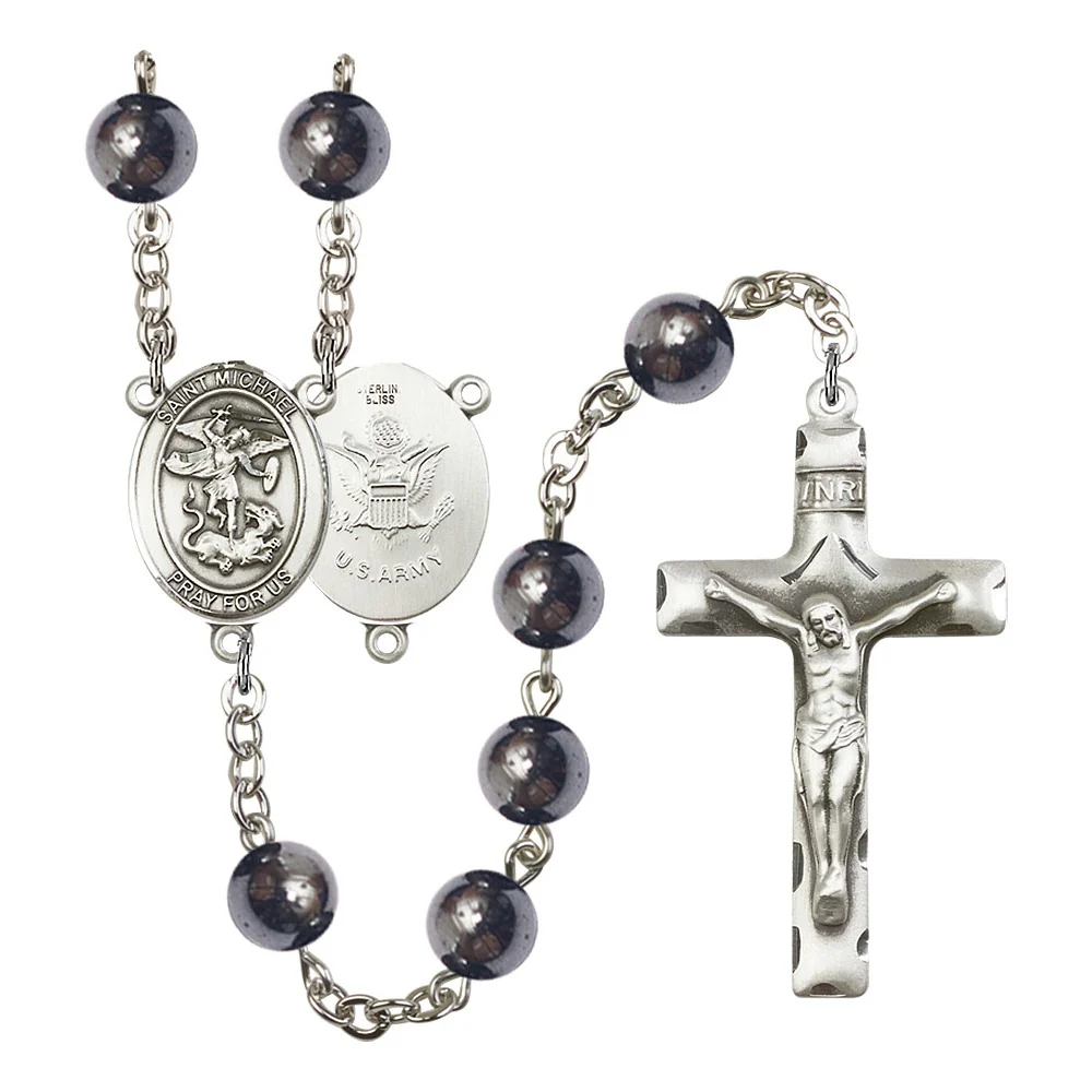 St. Michael Hematite Sterling Military Rosaries - Image 2