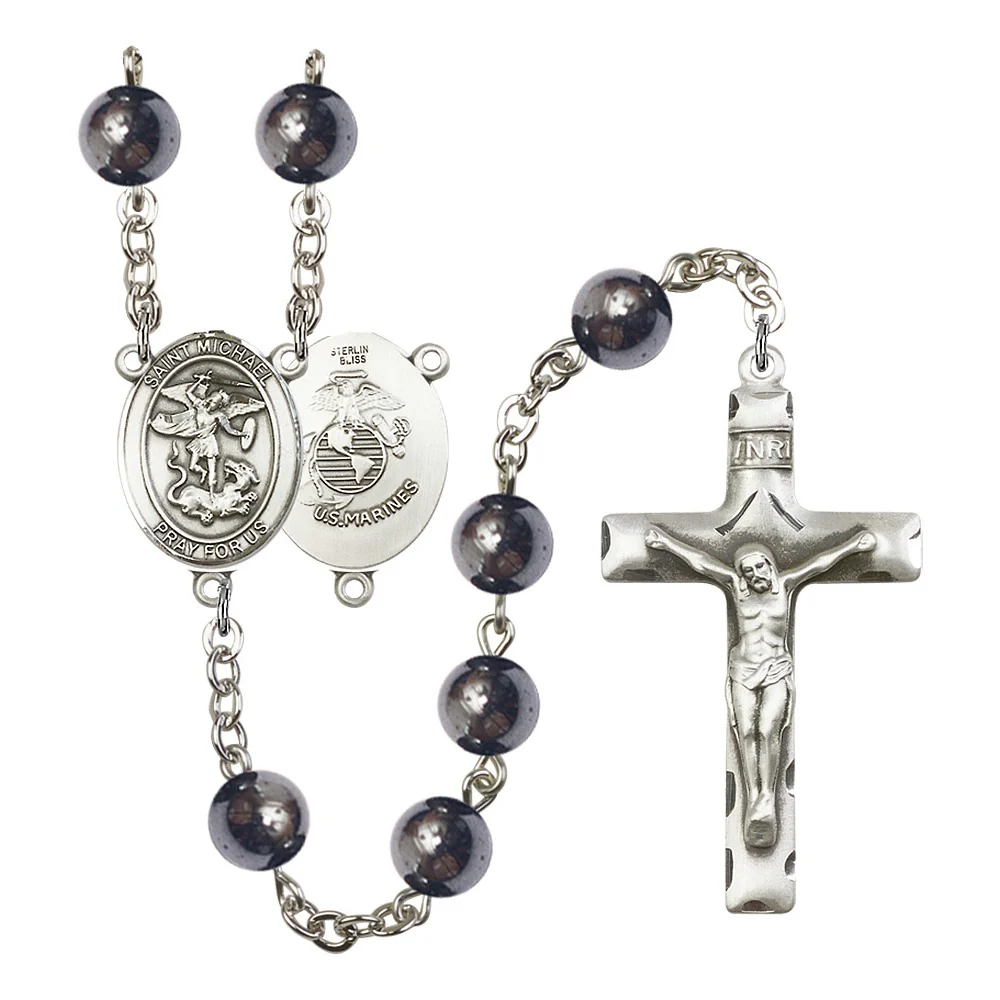 St. Michael Hematite Sterling Military Rosaries - Image 3