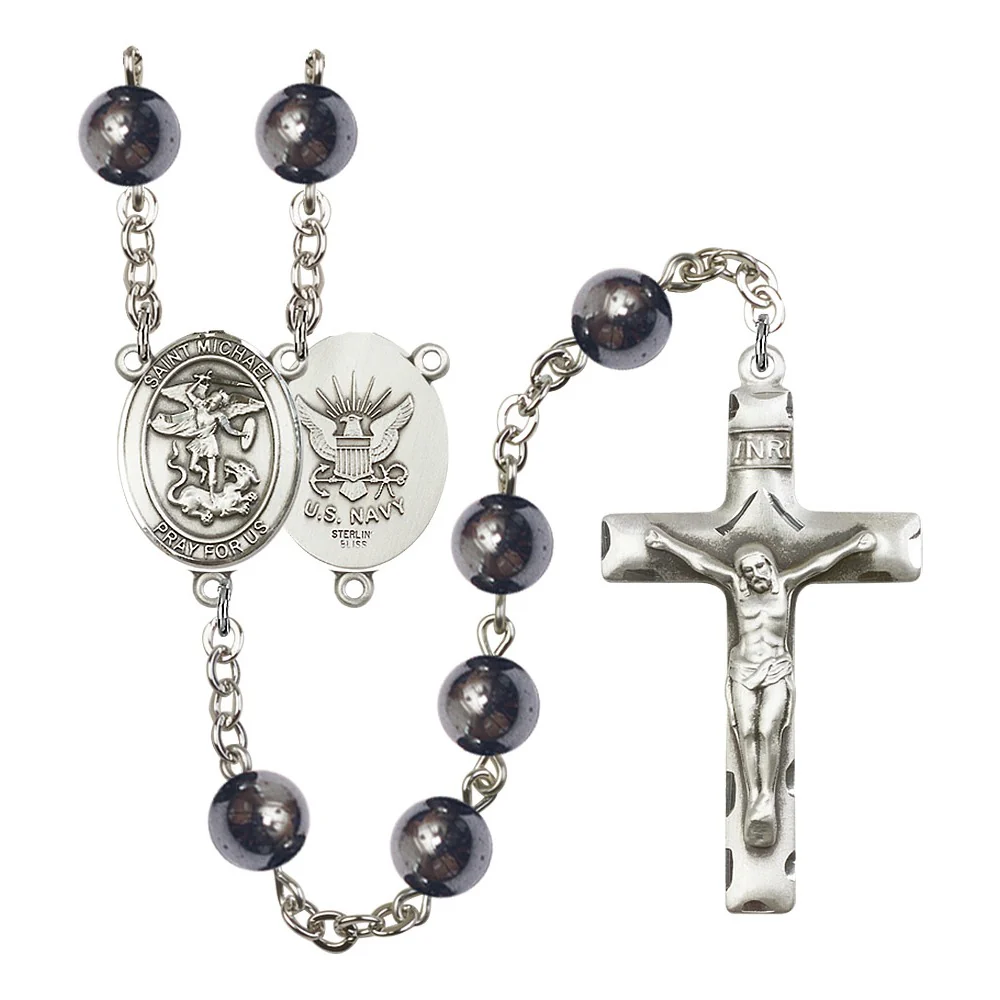St. Michael Hematite Sterling Military Rosaries - Image 4