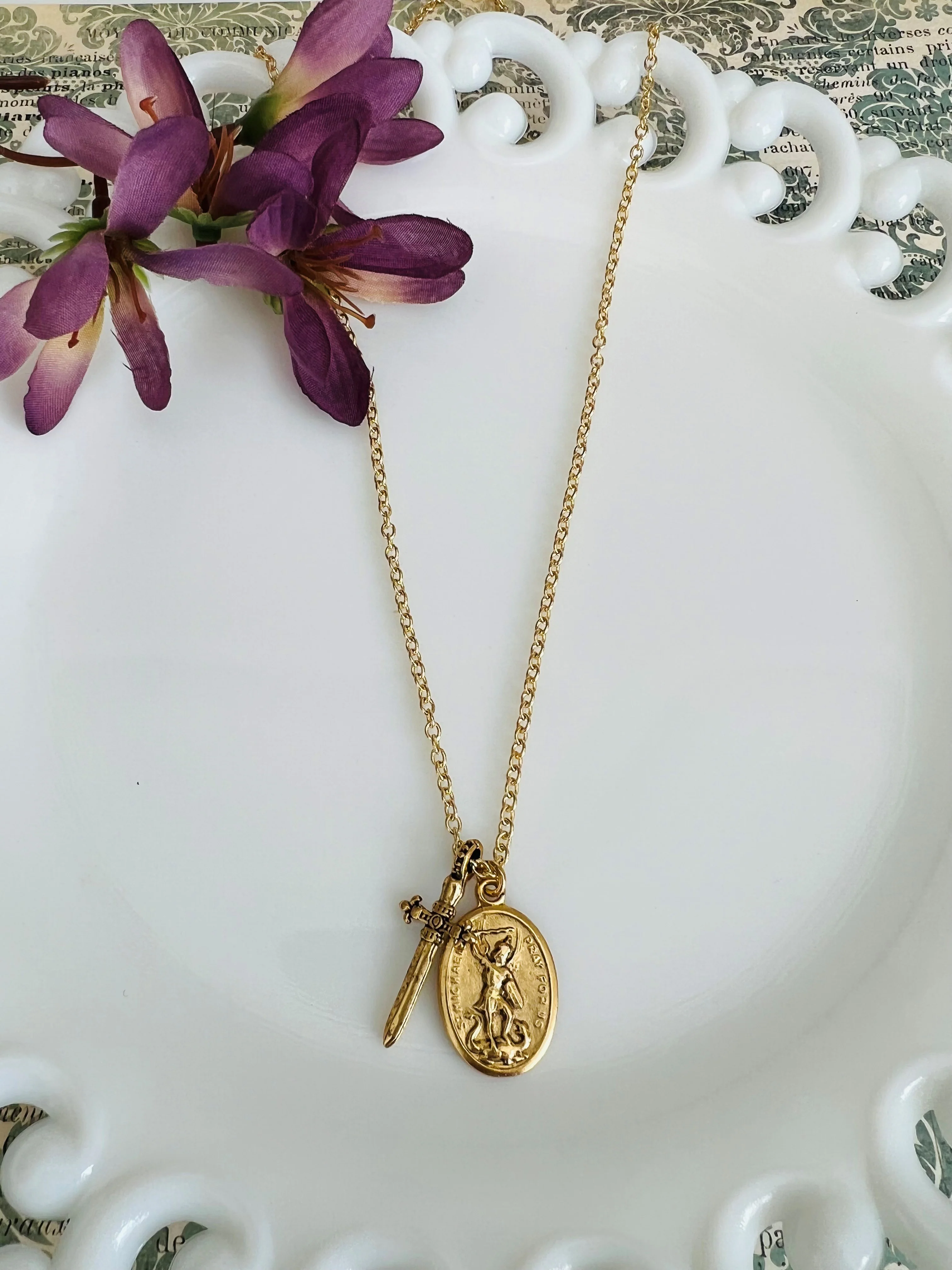 St. Michael Medal & Sword Cross Necklace