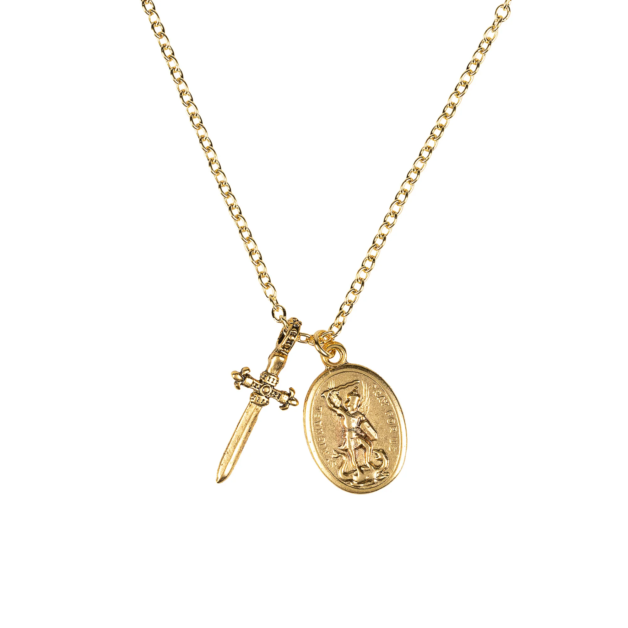 St. Michael Medal & Sword Cross Necklace - Image 2