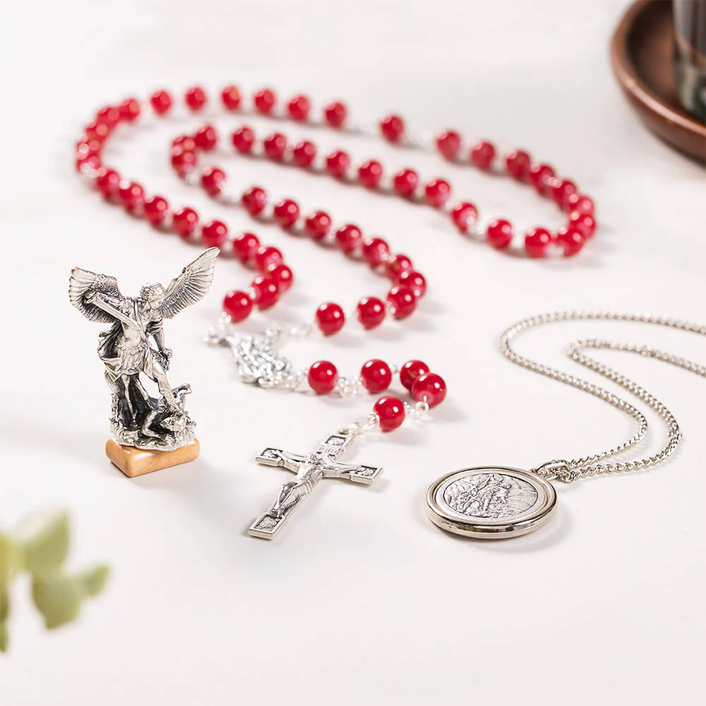 St. Michael Rosary, Necklace, & Figurine Gift Set - Image 2