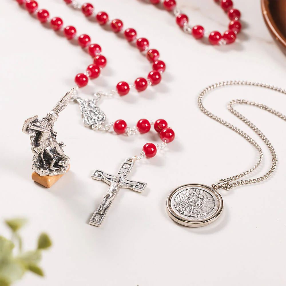 St. Michael Rosary, Necklace, & Figurine Gift Set - Image 3