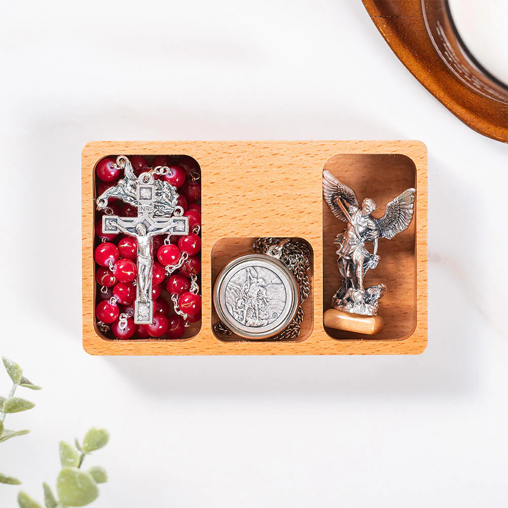 St. Michael Rosary, Necklace, & Figurine Gift Set - Image 4