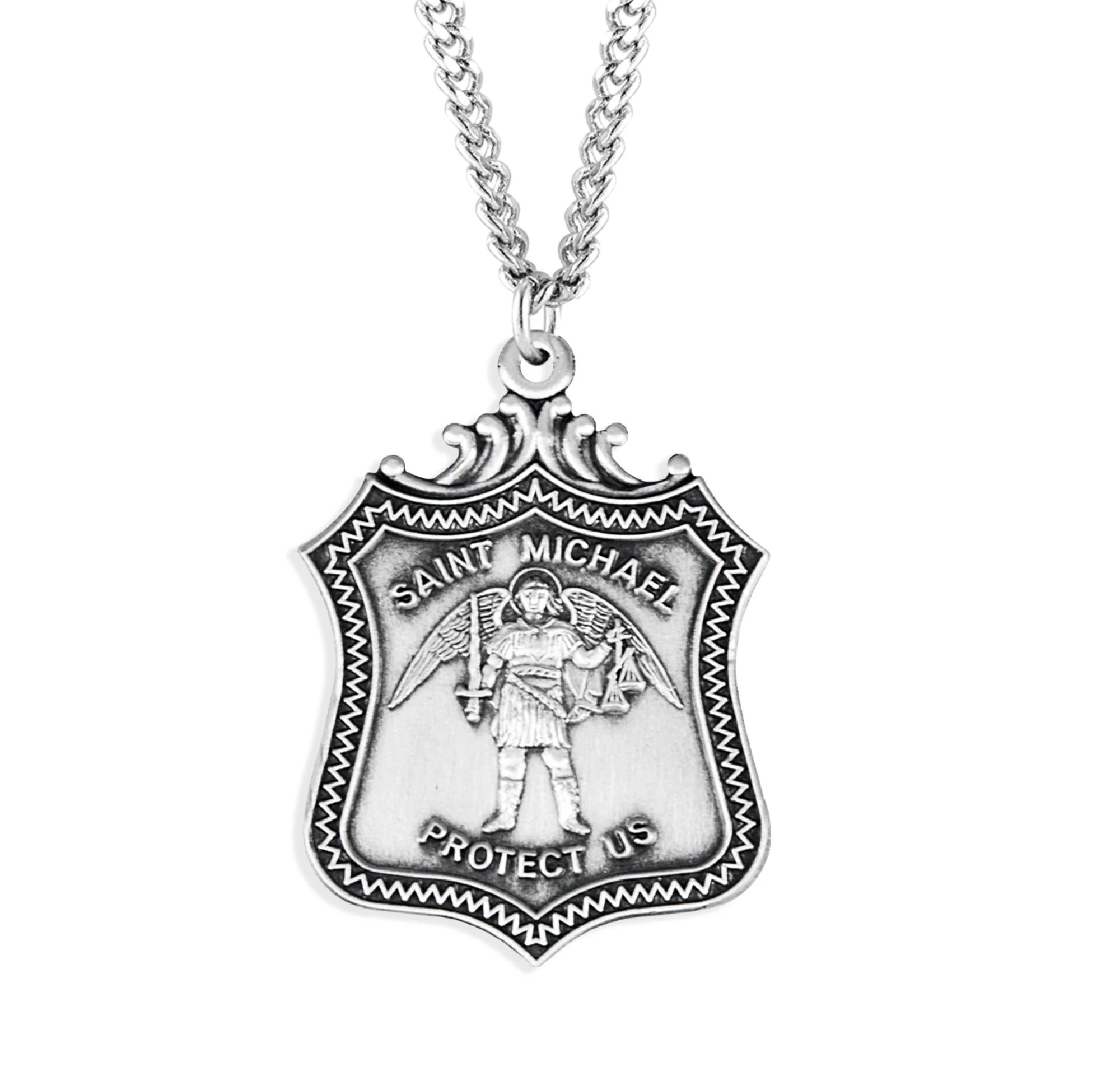 St. Michael Sterling Shield Medal Necklace