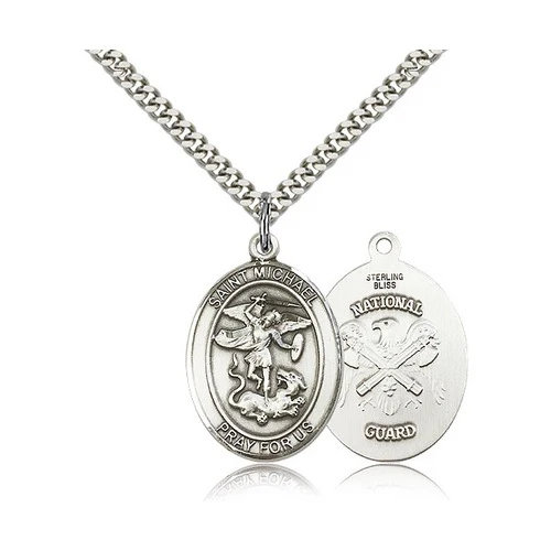 St. Michael Sterling Silver Oval Military Necklaces - 24" - Image 10