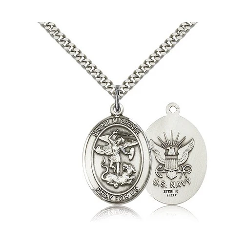 St. Michael Sterling Silver Oval Military Necklaces - 24" - Image 12