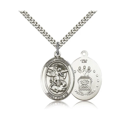 St. Michael Sterling Silver Oval Military Necklaces - 24" - Image 2
