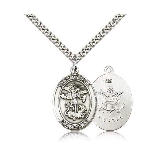 St. Michael Sterling Silver Oval Military Necklaces - 24" - Image 4