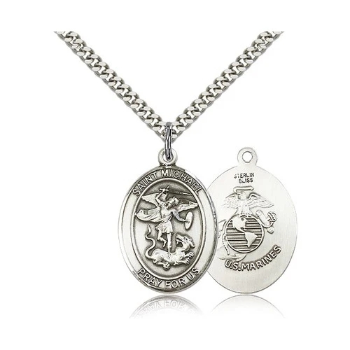 St. Michael Sterling Silver Oval Military Necklaces - 24" - Image 8