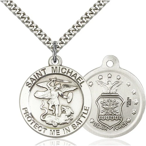 St. Michael Sterling Silver Round Military Necklaces - 24" - Image 2