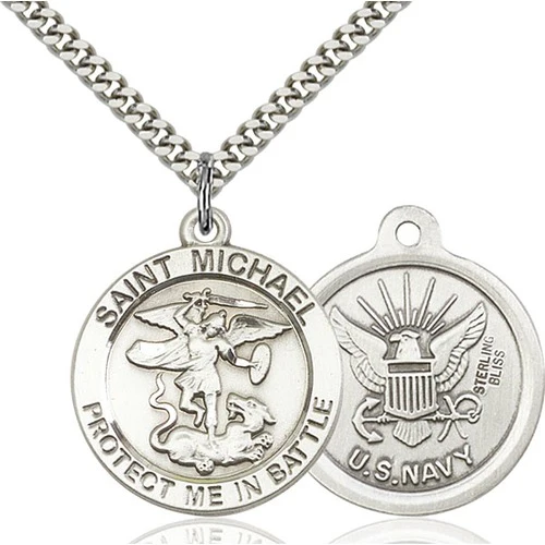 St. Michael Sterling Silver Round Military Necklaces - 24" - Image 6