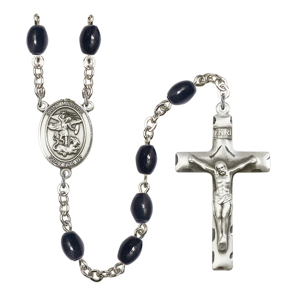 St. Michael The Archangel 8X6mm Black Onyx Rosary
