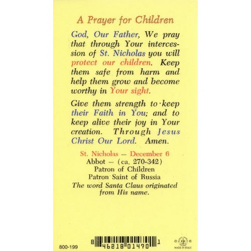 St. Nicholas – A Prayer for Children - Prayer Card - Image 2