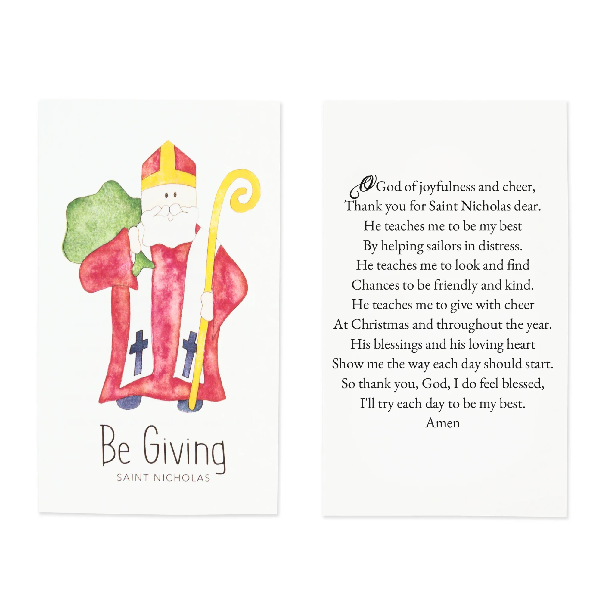 Laminated St. Nicholas "Be Giving" Personalized Prayer Card - Image 2