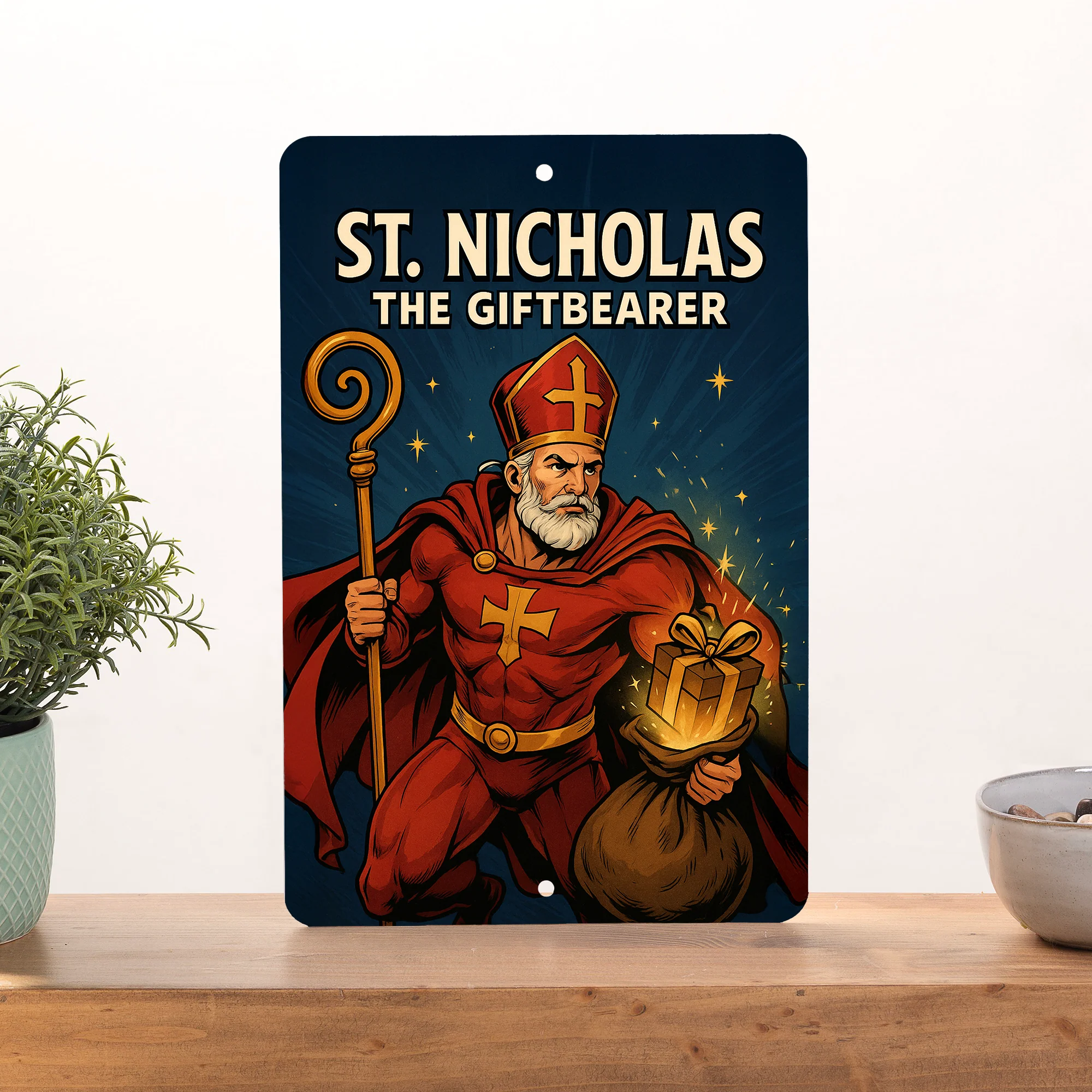 St. Nicholas Superhero Tin Sign - Image 3