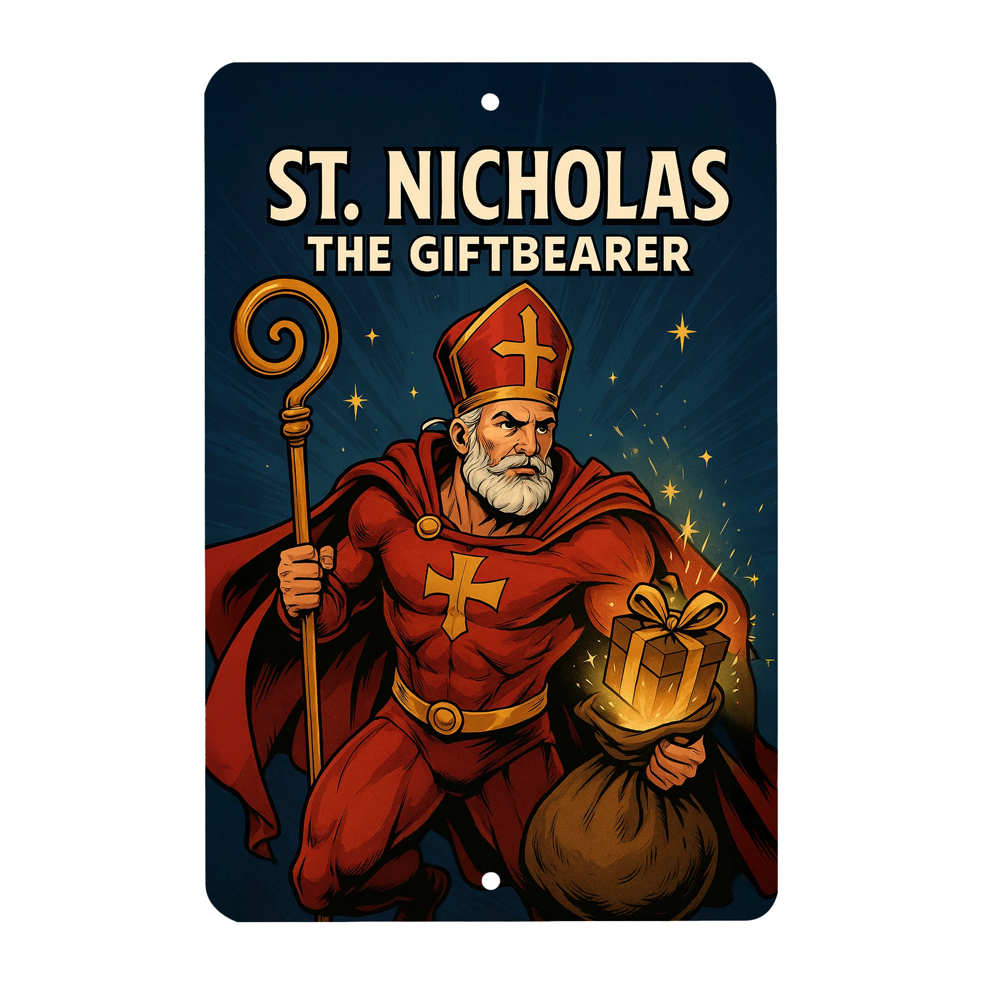 St. Nicholas Superhero Tin Sign - Image 4