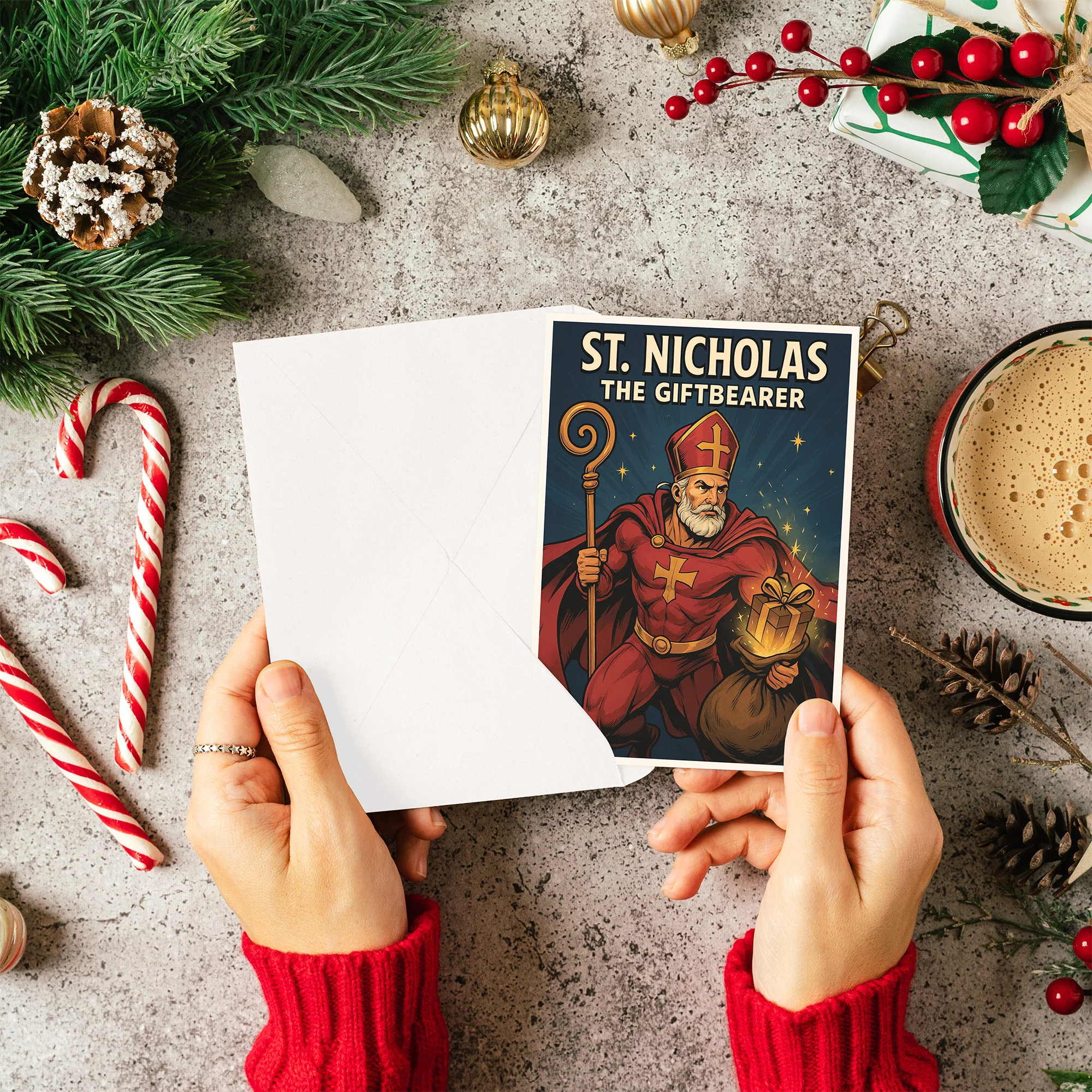 St. Nick the Gift Bearer Superhero Christmas Cards - Set of 20 - Image 3