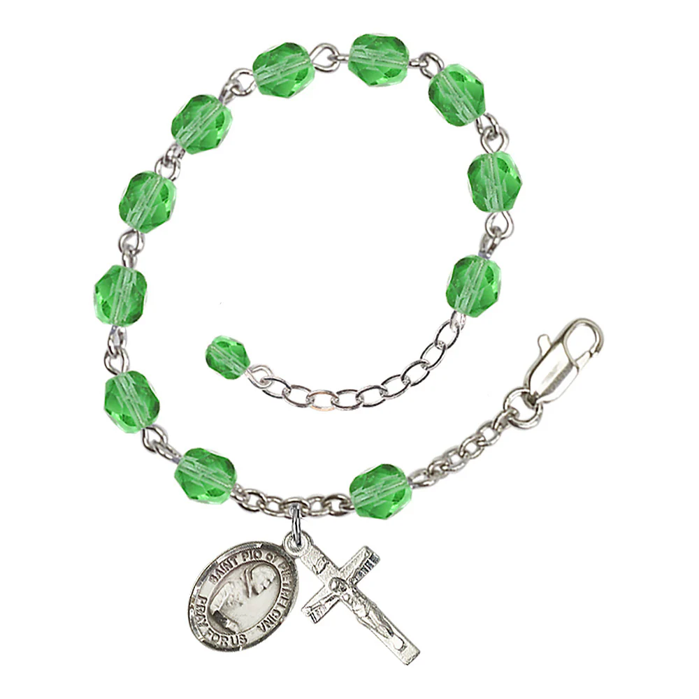 St. Padre Pio of Pietrelcina Crystal Birthstone Rosary Bracelet - Multiple Birthstones