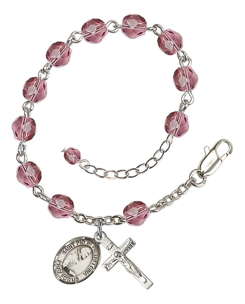 St. Padre Pio of Pietrelcina Crystal Birthstone Rosary Bracelet - Multiple Birthstones - Image 3