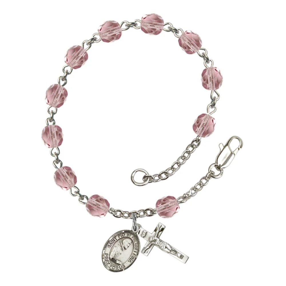 St. Padre Pio of Pietrelcina Crystal Birthstone Rosary Bracelet - Multiple Birthstones - Image 8