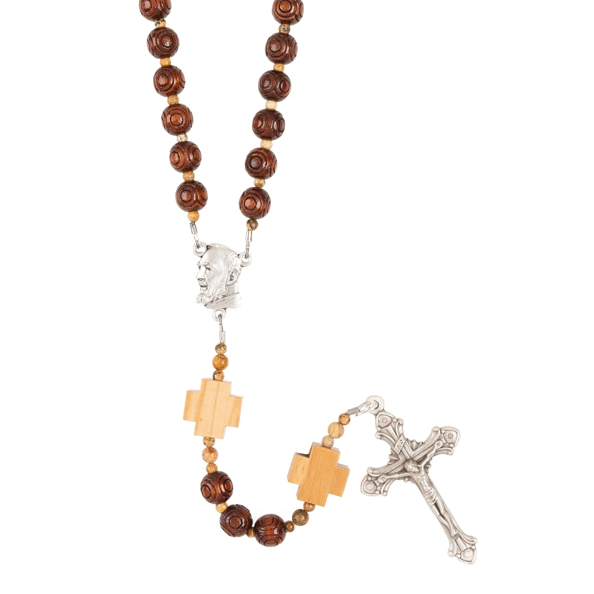 St. Padre Pio Wood Bead Rosary - Image 2